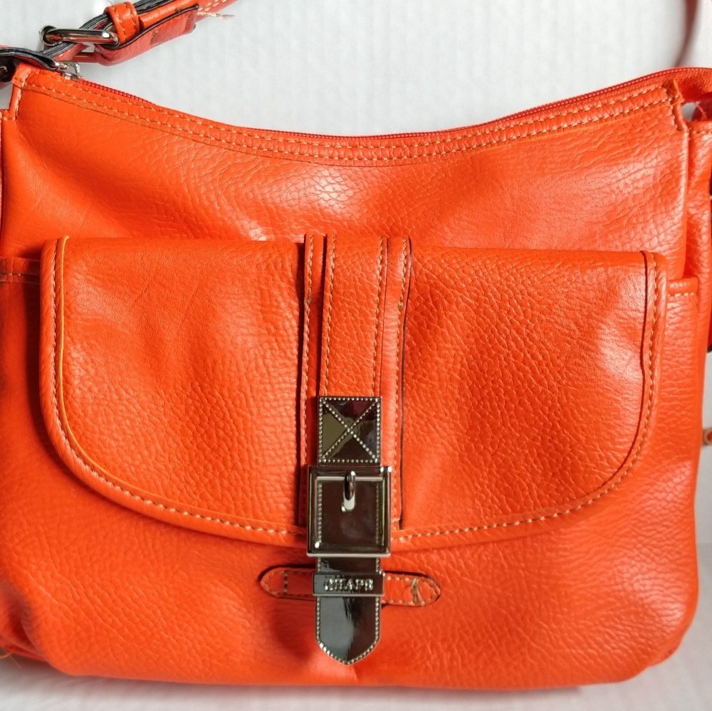 *SOLD**Chaps Orange Zipper and Snap Bag - Picture 3 of 5